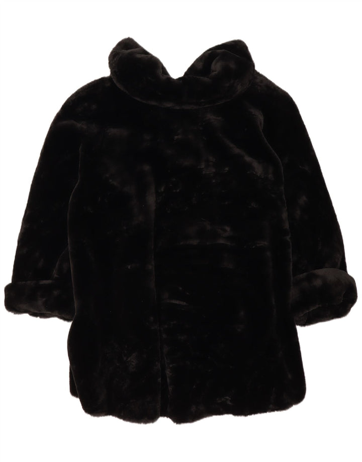 Vintage Womens Oversized Faux Fur Overcoat UK 14 Medium Black