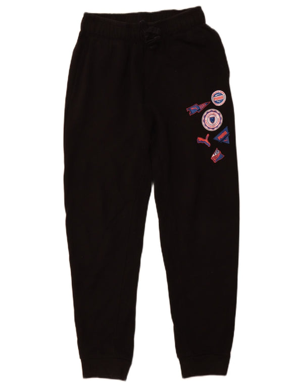 PUMA Boys Graphic Tracksuit Trousers Joggers 11-12 Years Large Black