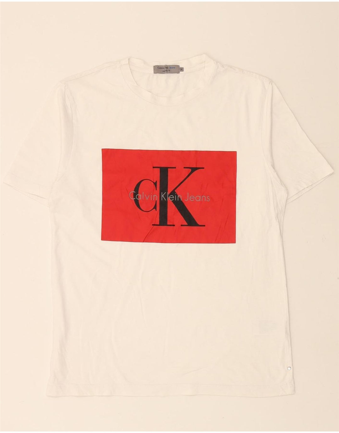 CALVIN KLEIN JEANS Mens Regular Fit Graphic T-Shirt Top Medium White