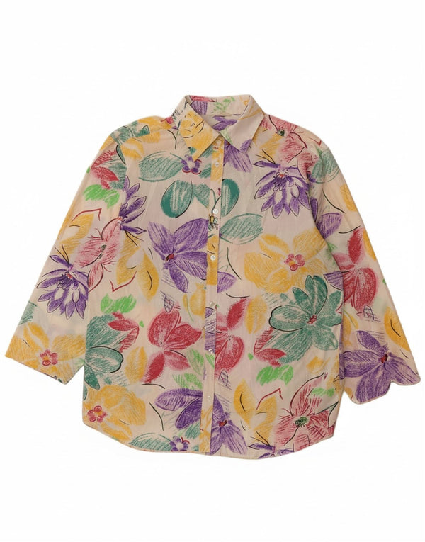 VINTAGE Womens Short Sleeves Shirt Dress UK 14 Large Multicoloured Floral