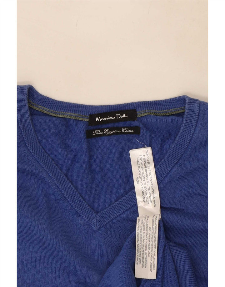 Massimo Dutti Mens V-Neck Jumper Sweater Medium Blue Cotton