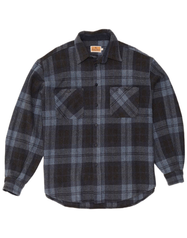 Conte of Florence Mens Overshirt Shirt XL Blue Check Wool
