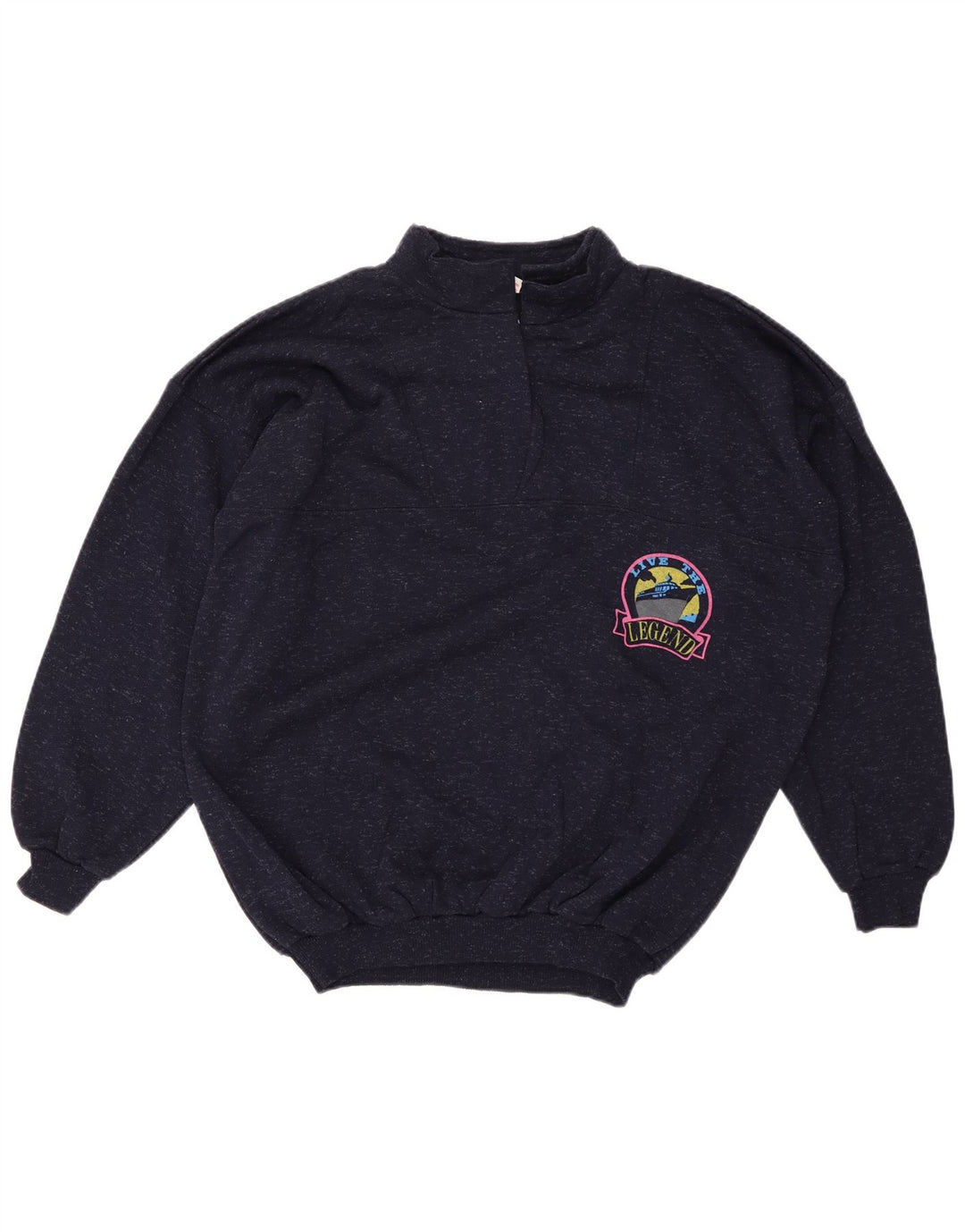 VINTAGE Womens Zip Neck Jumper Sweater UK 20 2XL Navy Blue Flecked Cotton