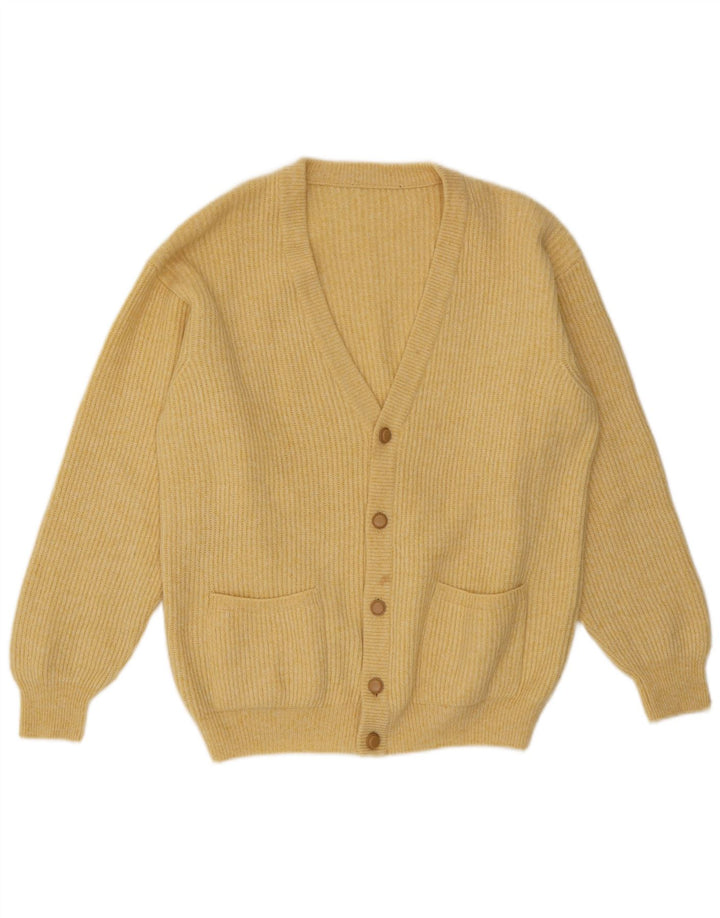 Vintage Mens Cardigan Sweater Medium Yellow Virgin Wool