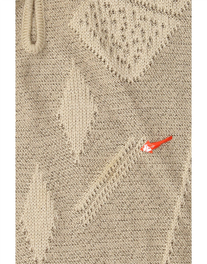 Vintage Womens Button Neck Jumper Sweater UK 14 Large Grey Geometric