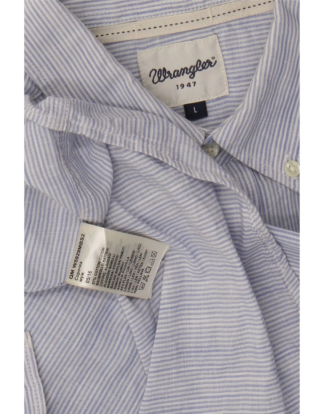 Wrangler Mens Shirt Large Blue Pinstripe Cotton