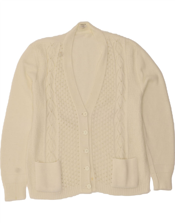 VINTAGE Womens Cardigan Sweater UK 14 Medium White Vintage Vintage and Second-Hand Vintage from Messina Hembry 