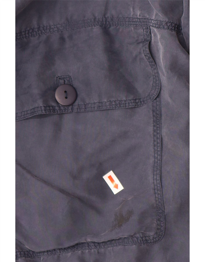 VINTAGE Mens Bomber Jacket IT 48 Medium Navy Blue Silk