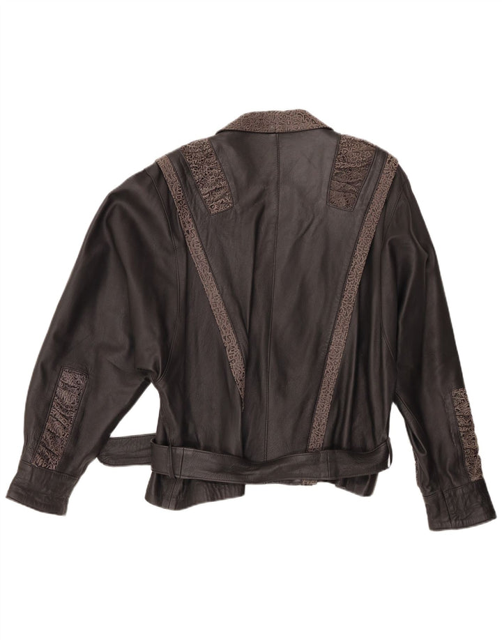 VINTAGE Womens Leather Jacket IT 48 XL Black Geometric Leather