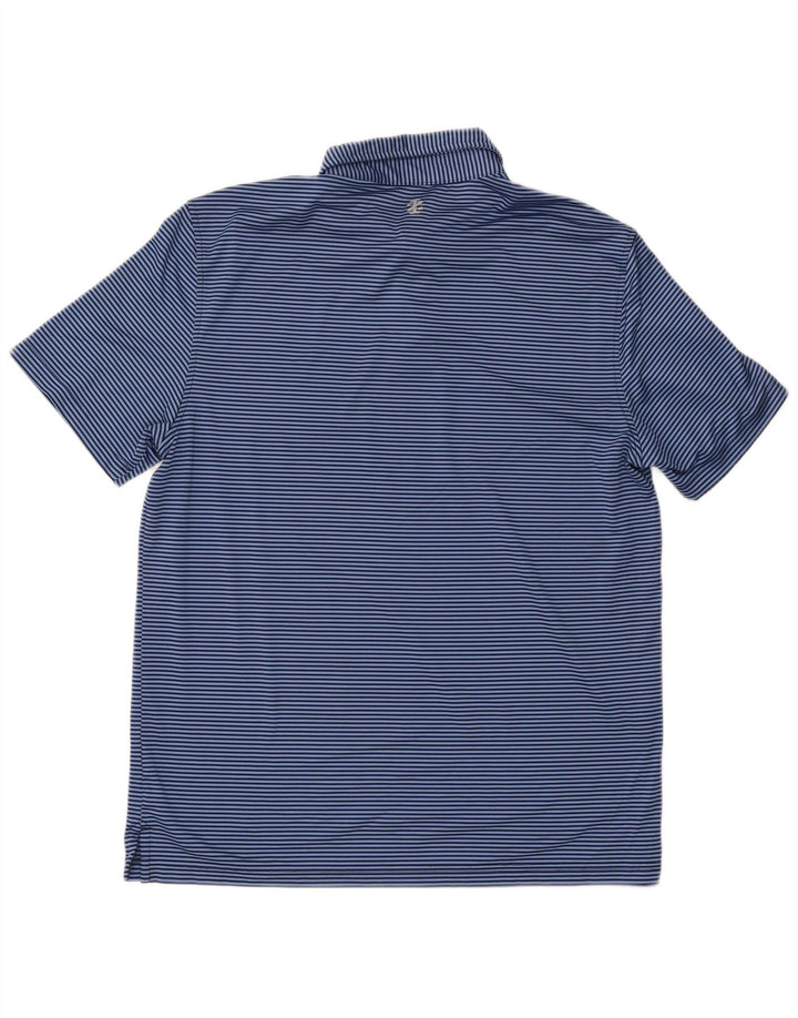 Izod Mens Polo Shirt Medium Blue Pinstripe Polyester