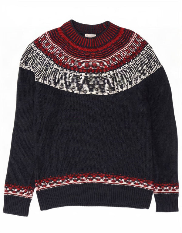 Gap Mens Turtle Neck Jumper Sweater Small Navy Blue Fair Isle Cotton