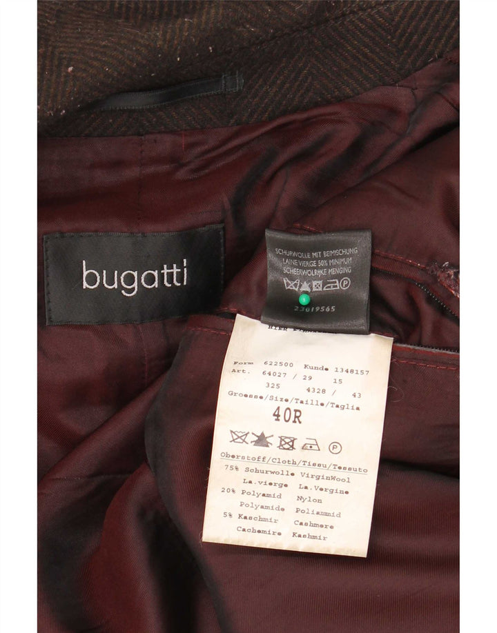 Bugatti Mens Overcoat UK 40 Large Brown Herringbone Virgin Wool