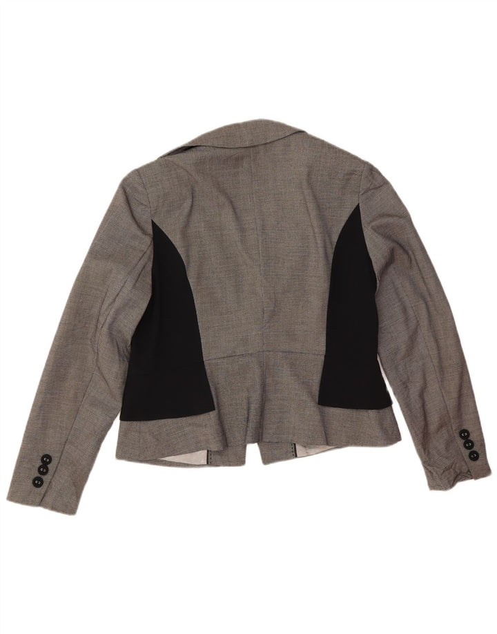Marks & Spencer Womens Crop Blazer Jacket UK 14 Large Grey Colourblock