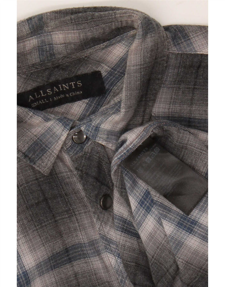 All Saints Mens Flannel Shirt Small Grey Check Cotton