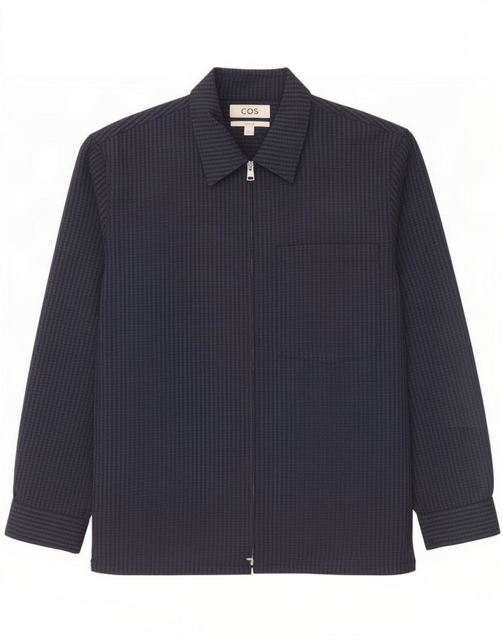 Cos Mens Relaxed Bomber Jacket UK 38 Medium Navy Blue Gingham Wool
