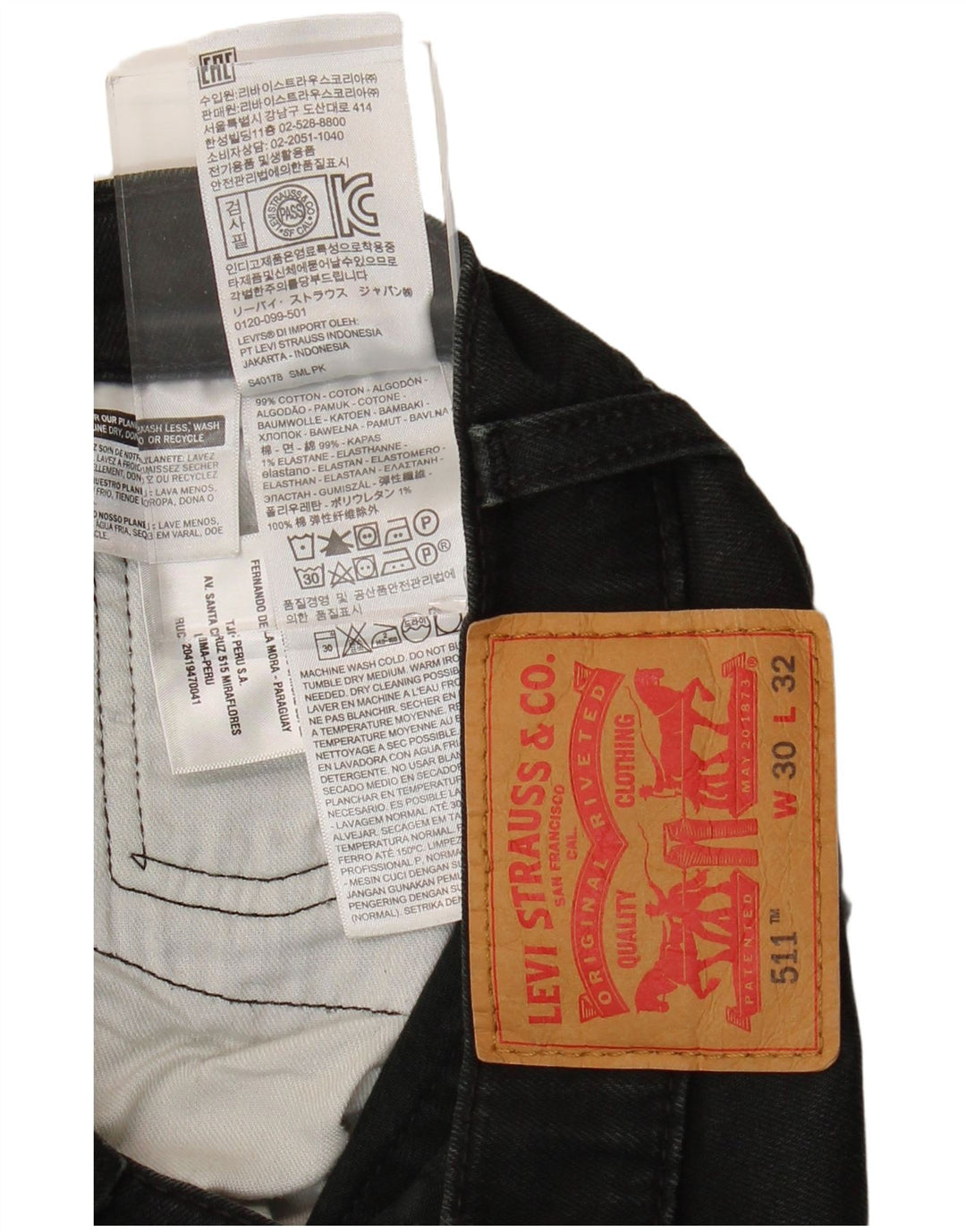 Levi's Mens 511 Slim Jeans W30 L29 Black Cotton