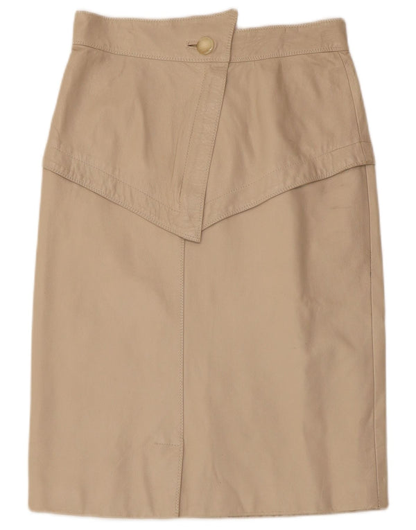 Vintage Womens Leather Skirt W28 Medium Beige