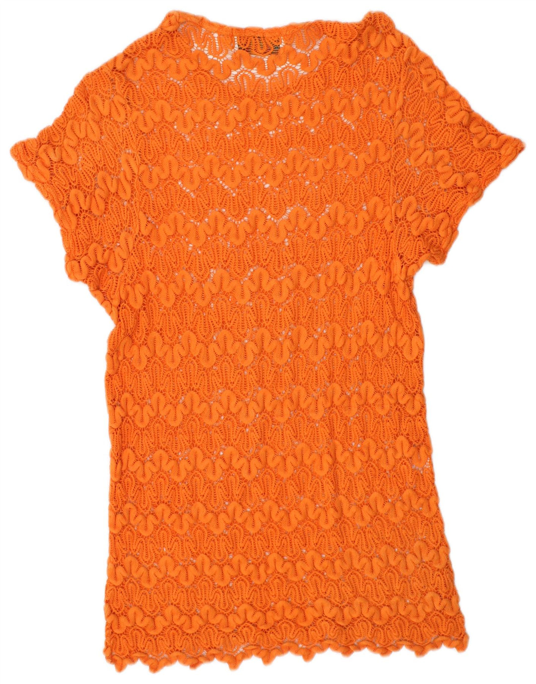 VINTAGE Girls See Through Crochet Tunic Dress 11-12 Years Large Orange