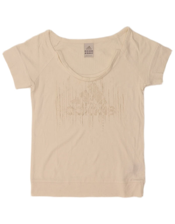 Adidas Womens Graphic T-Shirt Top UK 10 Small White Cotton