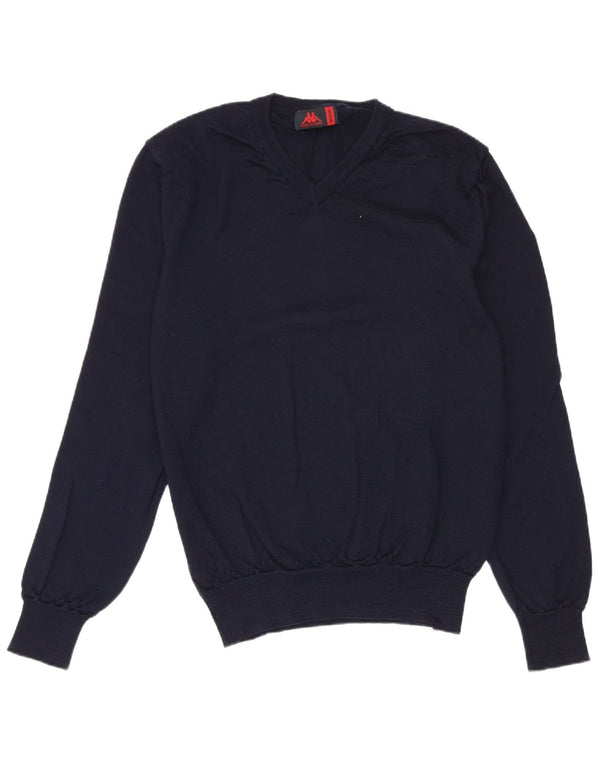 Kappa Womens V-Neck Jumper Sweater UK 12 Medium Navy Blue Merino Wool