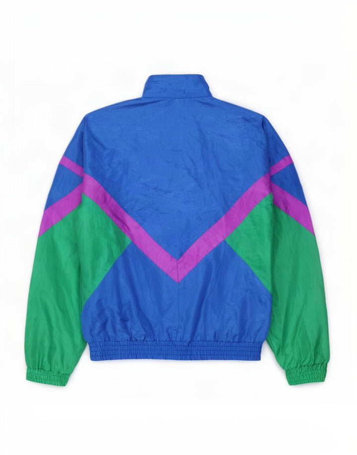 Creation Mens Graphic Tracksuit Top Jacket 2XL Blue Colourblock Nylon