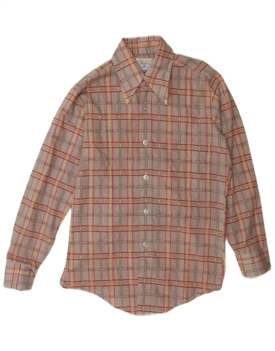 Vintage Mens Shirt Size 14 1/2 Small Brown Check Cotton