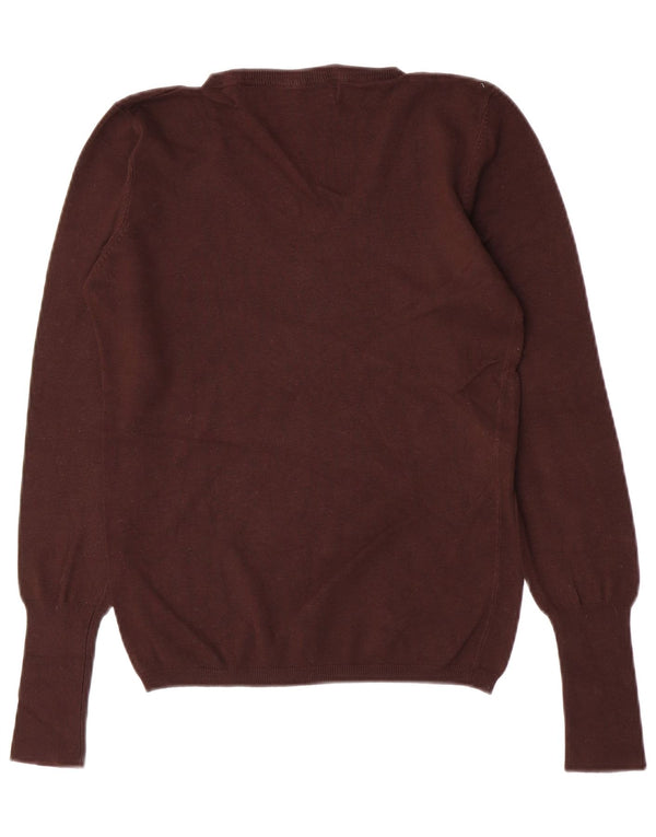 Zara Womens V-Neck Jumper Sweater UK 14 Large Brown Rayon