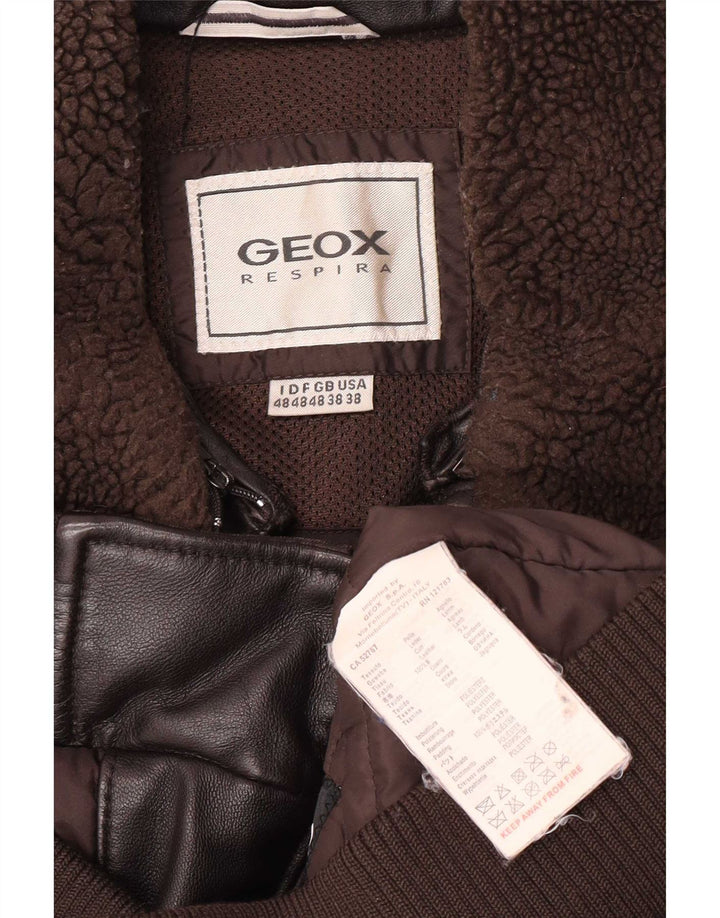 Geox Mens Bomber Leather Jacket UK 38 Medium Brown