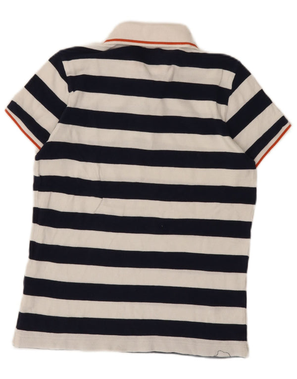 Benetton Boys Polo Shirt 10-11 Years XL Navy Blue Striped Cotton