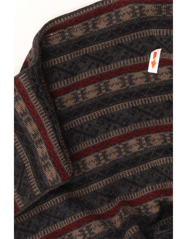 Vintage Mens Knit Waistcoat Medium Grey Fair Isle Virgin Wool