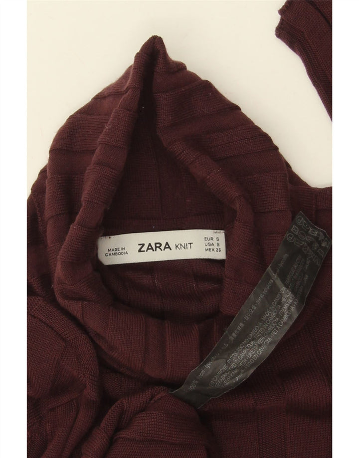 Zara Womens Roll Neck Blouse Top UK 10 Small Burgundy Lyocell