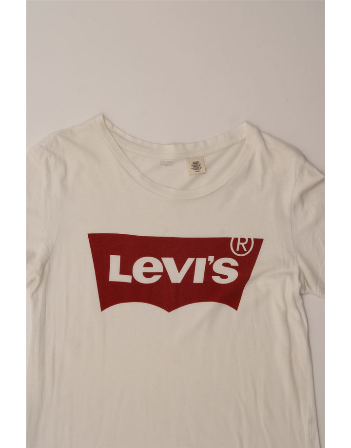 LEVI'S Womens Graphic T-Shirt Top UK 10 Small White Vintage Levi's and Second-Hand Levi's from Messina Hembry 