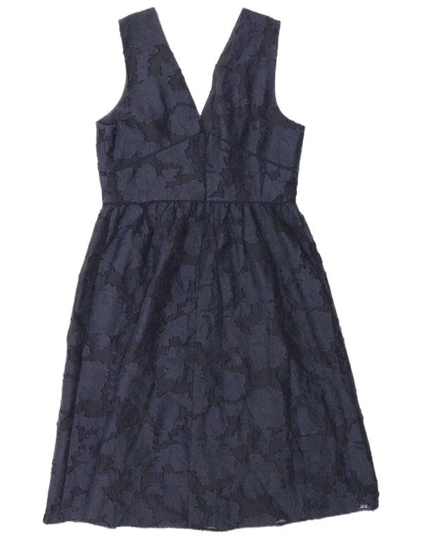 Warehouse Womens Empire Dress UK 14 Large Navy Blue Floral Cotton