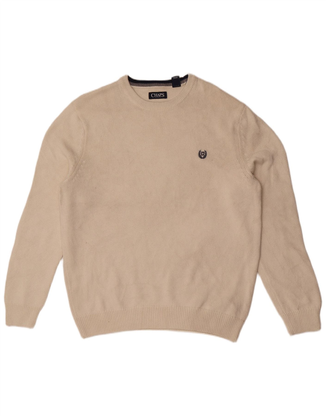 Chaps Mens Crew Neck Jumper Sweater Large Off White Cotton