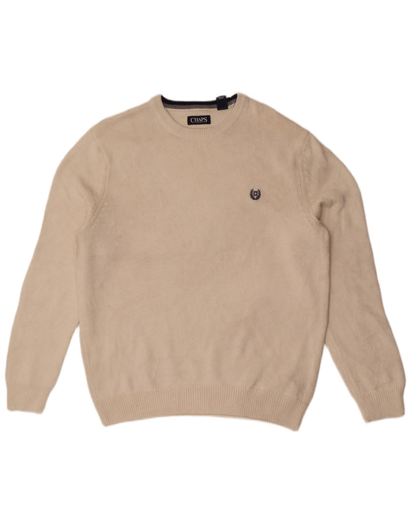 Chaps Mens Crew Neck Jumper Sweater Large Off White Cotton
