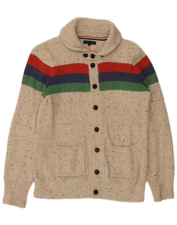 TOMMY HILFIGER Boys Cardigan Sweater 15-16 Years Beige Colourblock Cotton