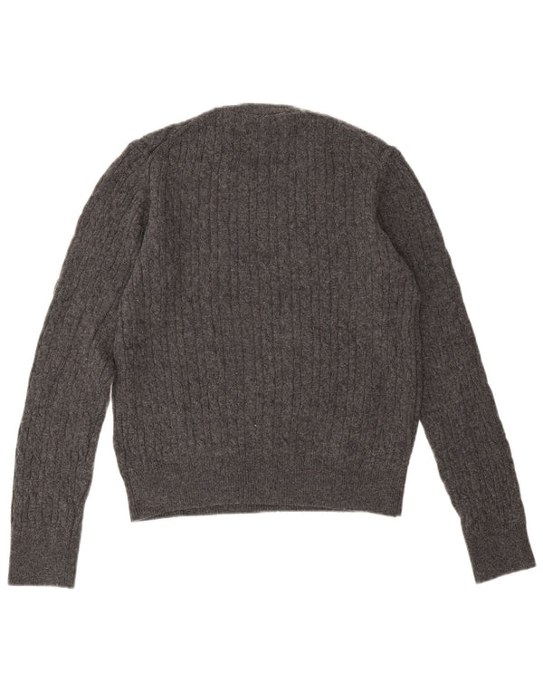 Jack Wills Womens Crop Crew Neck Jumper Sweater UK 14 Large Grey Wool