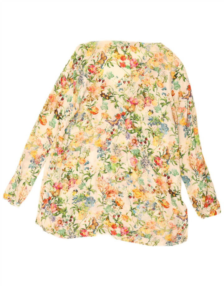 ZARA Womens Longline Long Sleeve Blouse Top UK 16 Large Off White Floral