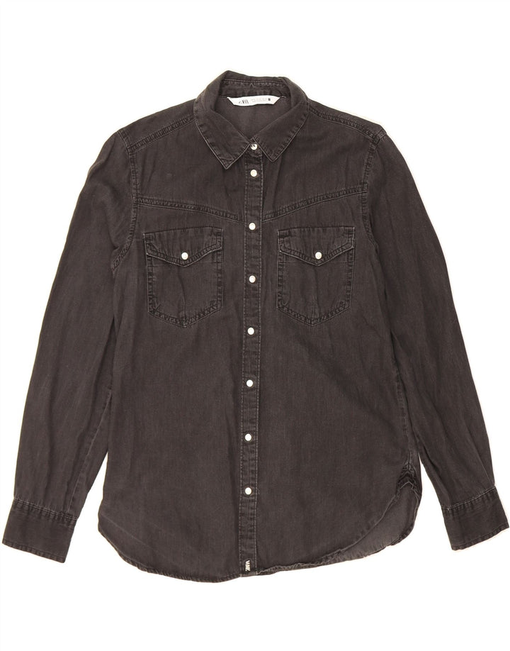 ZARA Womens Denim Shirt UK 6 XS Grey Vintage Zara and Second-Hand Zara from Messina Hembry 