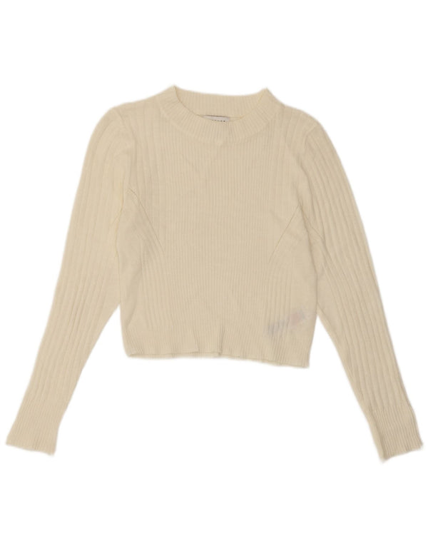 Topshop Womens Crop Crew Neck Jumper Sweater UK 14 Large White Acrylic