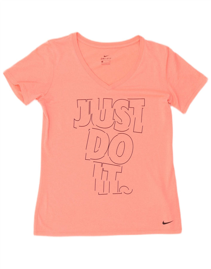 Nike Womens Dri Fit Graphic T-Shirt Top UK 10 Small Pink Polyester