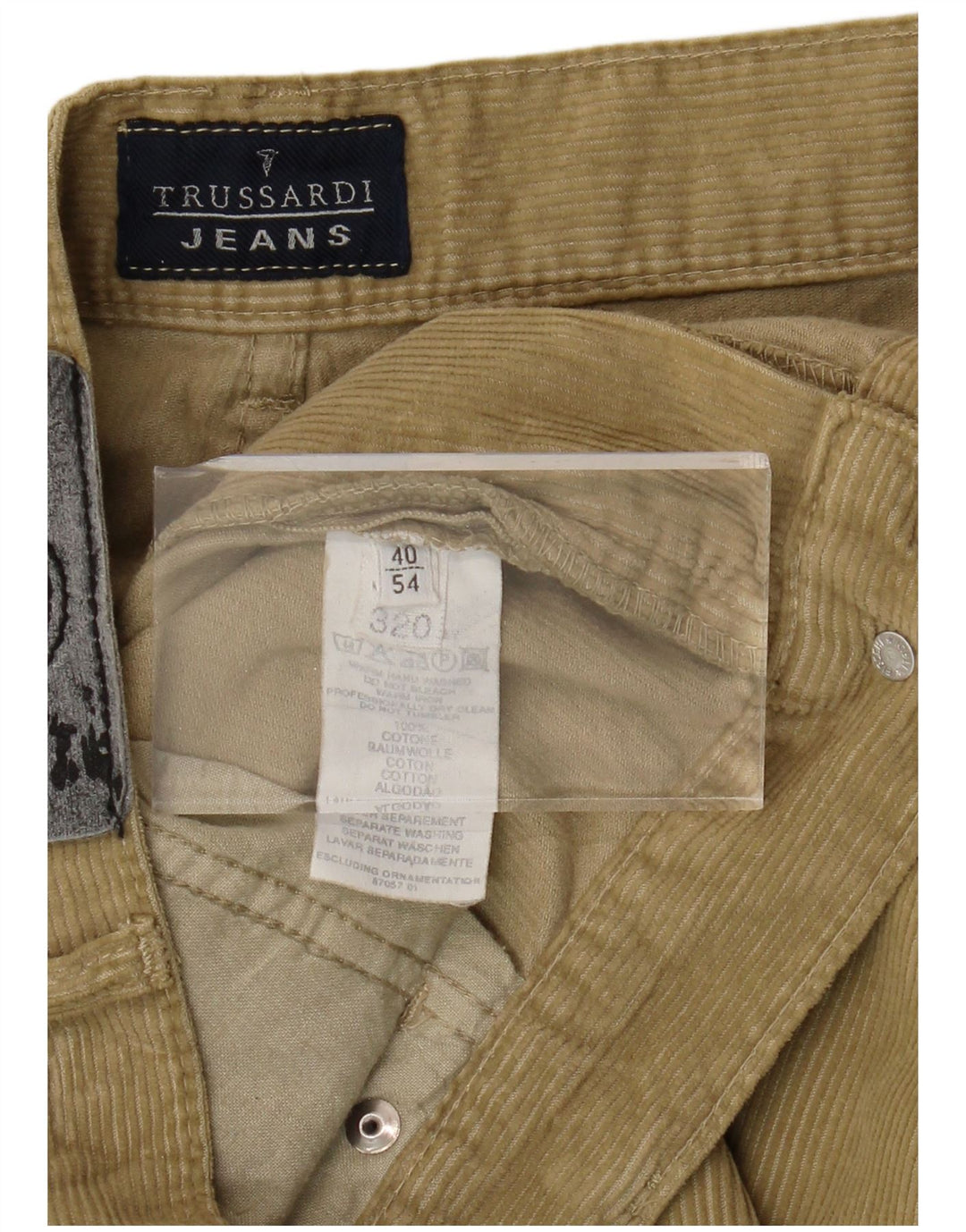 TRUSSARDI Mens Straight Corduroy Trousers IT 54 2XL W40 L32 Khaki Cotton