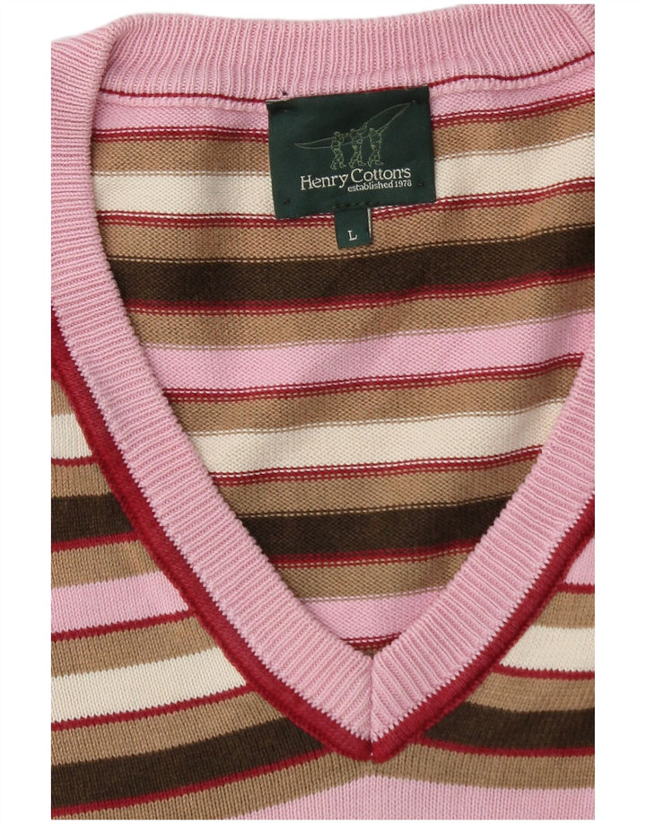 Henry s Womens V-Neck Jumper Sweater UK 16 Large Multicoloured Striped