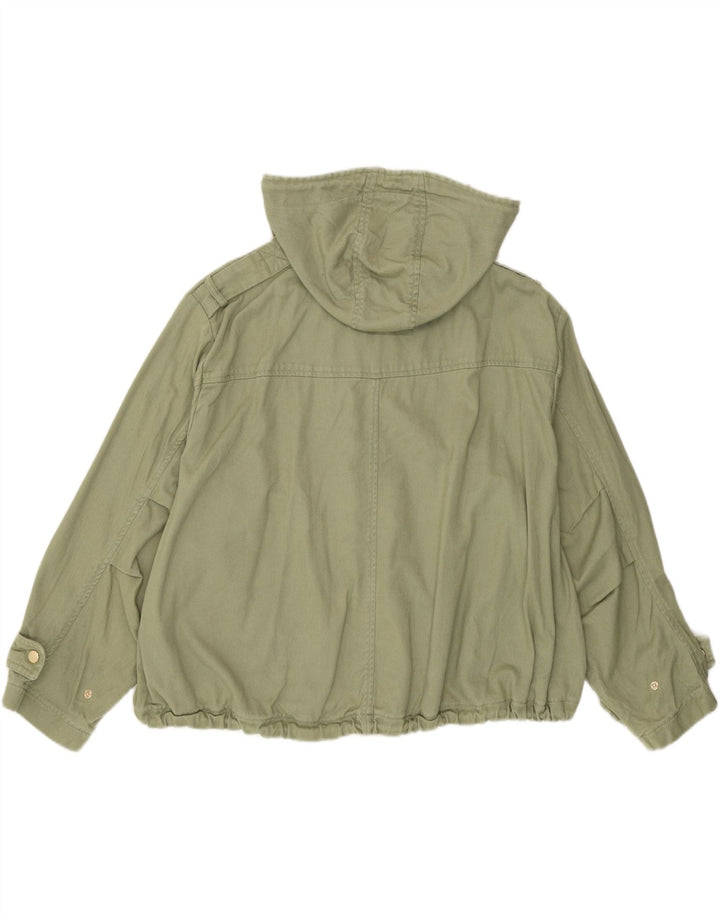 ZARA Womens Oversized Crop Hooded Bomber Jacket UK 14 Medium Khaki Cotton