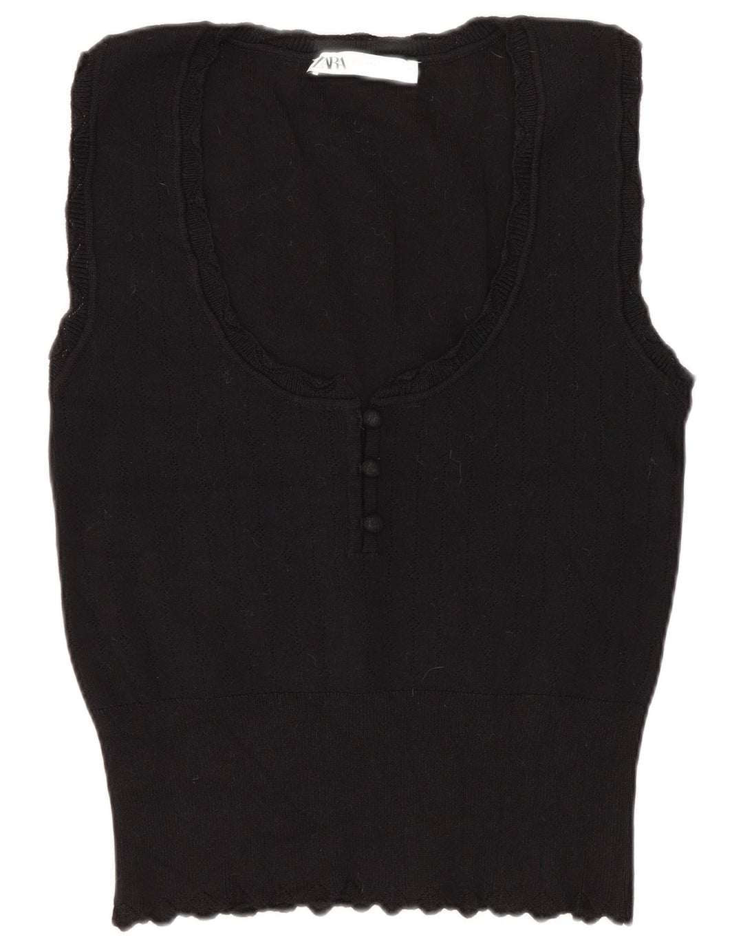 Zara Womens Crop Vest Tank Top UK 14 Large Black Viscose