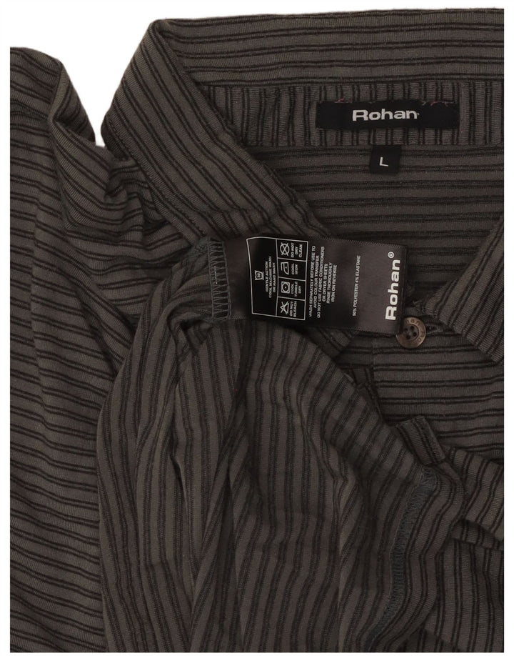 ROHAN Mens Polo Shirt Large Grey Striped Polyester