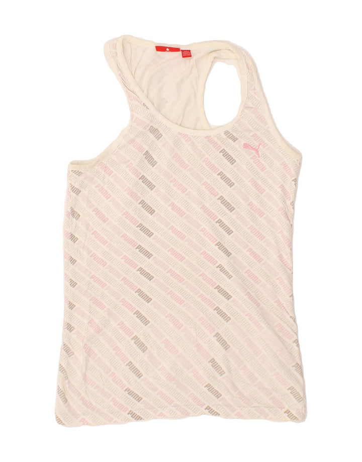 PUMA Womens Graphic Vest Top UK 12 Medium White Cotton Vintage Puma and Second-Hand Puma from Messina Hembry 
