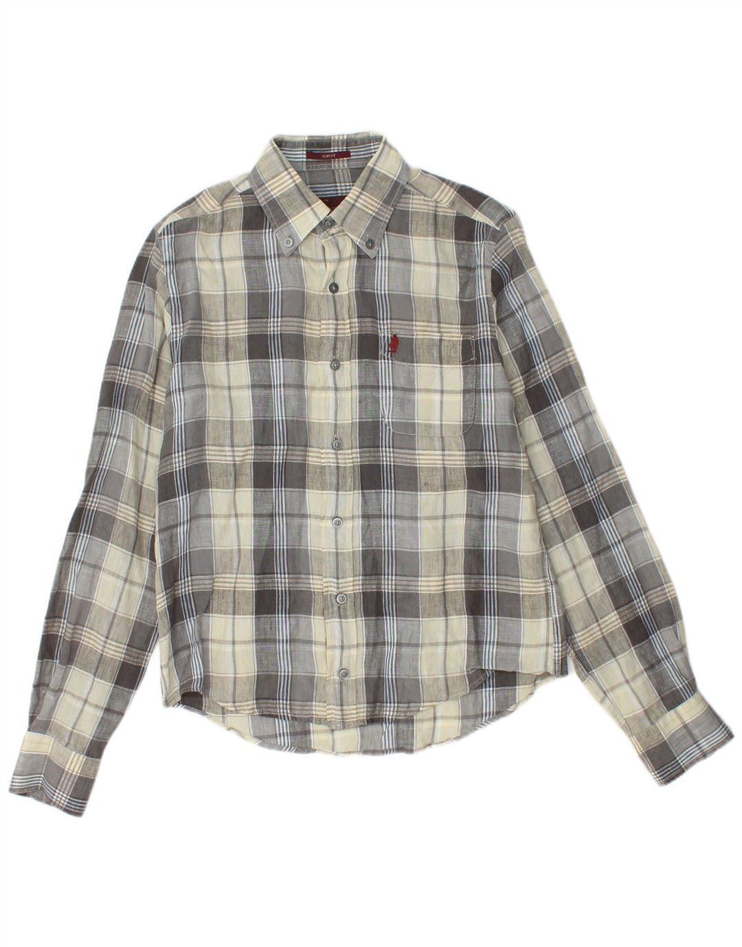 MARLBORO CLASSICS Mens Slim Fit Shirt Small Multicoloured Check Linen