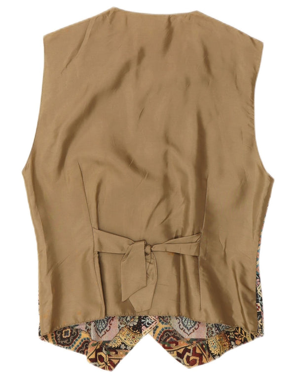 VINTAGE Womens Waistcoat UK 12 Medium Beige Paisley Polyester