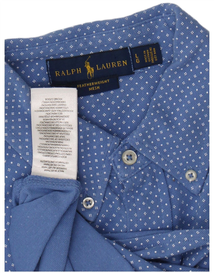 Ralph Lauren Mens Featherweight Mesh Shirt Large Blue Spotted Cotton